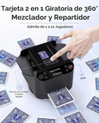 Barajador automático de cartas y distribuidor 2 en 1, máquina de distribución giratoria de 360° de 2 barajas para 12 jugadores, 4 controles remotos de dibujo, máquina barajadora de cartas recargable para póker, fase 10 (negro)