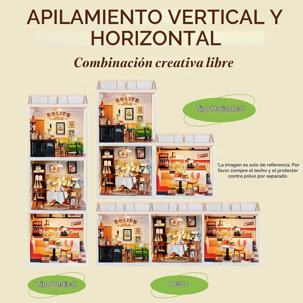 Rolife - Set de construcción de casa de plástico en miniatura de bricolaje con LED, juguetes de juego adecuados para figuras mini, juguetes de construcción, kit de diorama, regalos para adolescentes y
