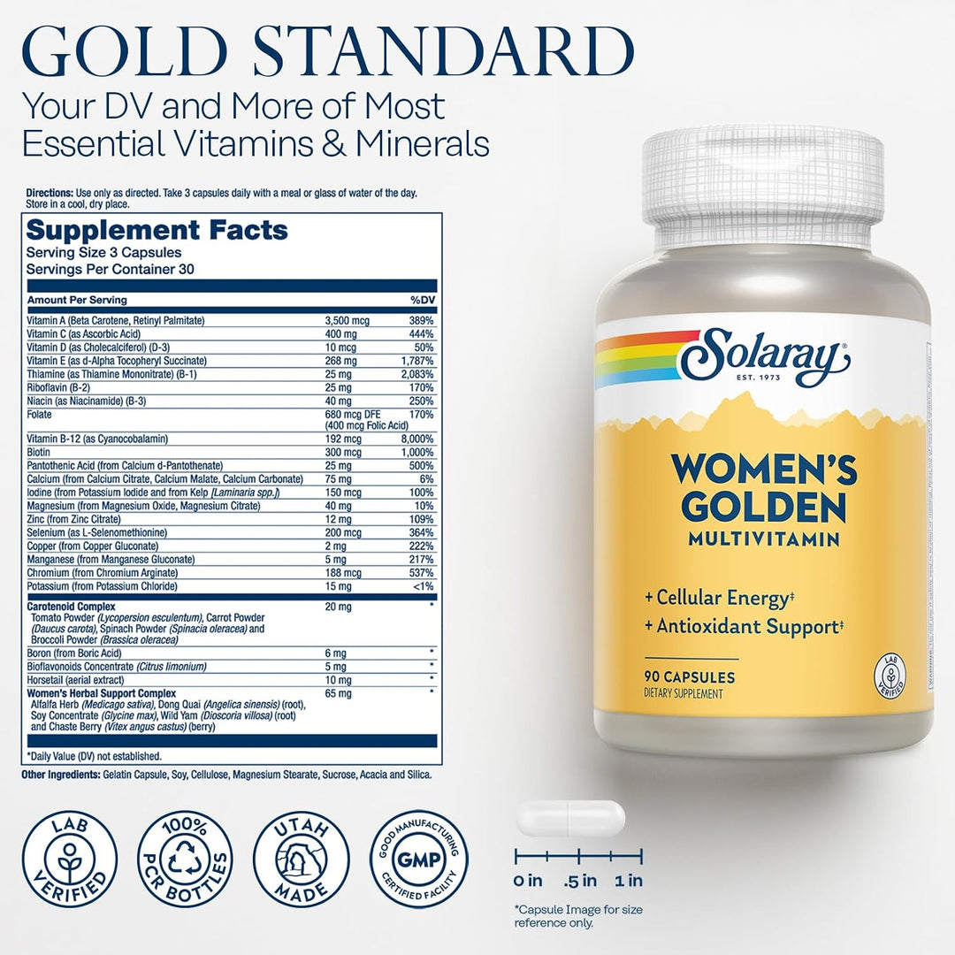 SOLARAY Suplemento multivitamínico dorado para mujer, vitaminas de...