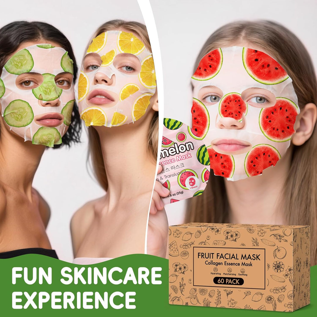KONEUK Paquete de 60 mascarillas faciales de frutas coloridas para...