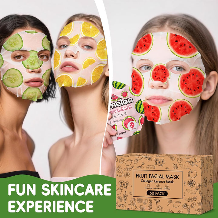KONEUK Paquete de 60 mascarillas faciales de frutas coloridas para...