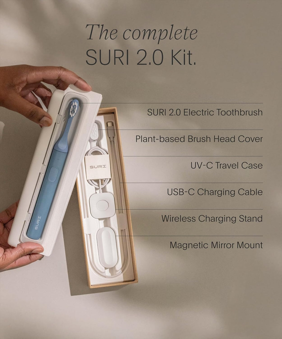 SURI 2.0 Nuevo cepillo de dientes eléctrico sónico con sensor de presión y estuche de viaje con limpieza UV | Batería de más de 1 mes | cepillo de dientes eléctrico para adultos | cepillos de dientes