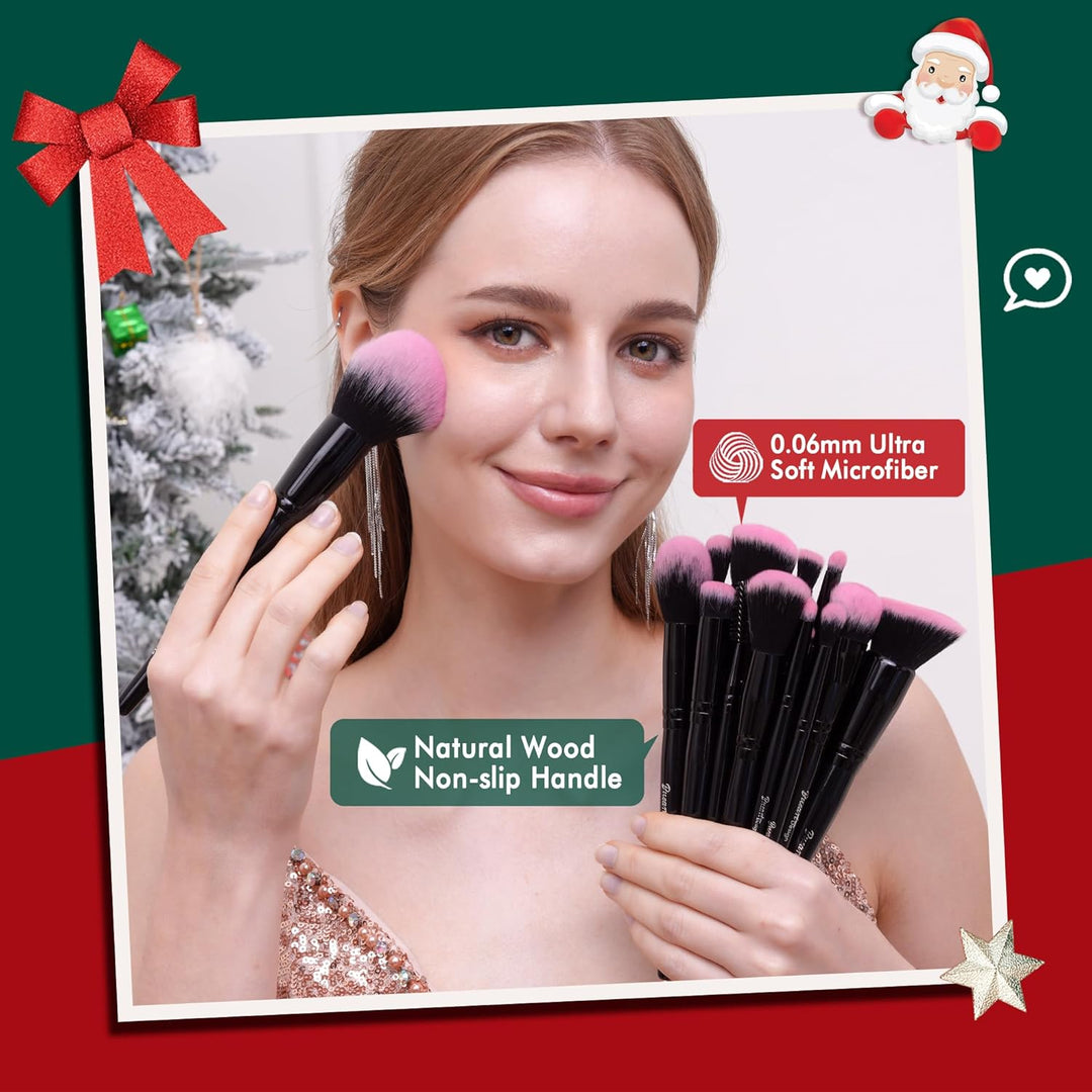 Bueart Design Juego de 18 brochas de maquillaje Pro Deluxe, color r...