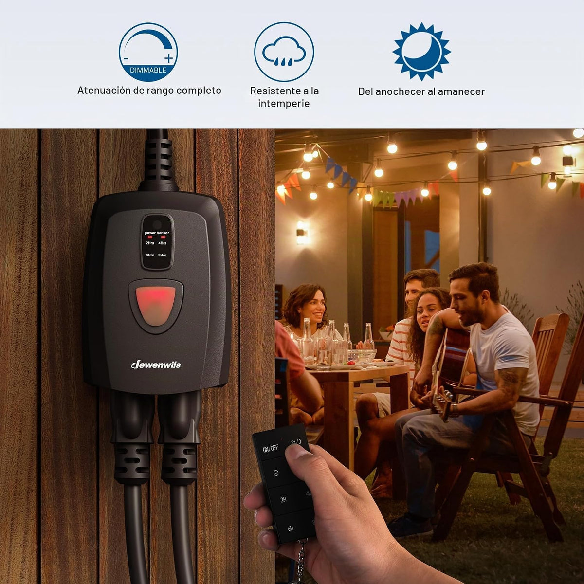 DEWENWILS - Regulador de intensidad de atardecer a amanecer para exteriores con temporizador para luces de patio