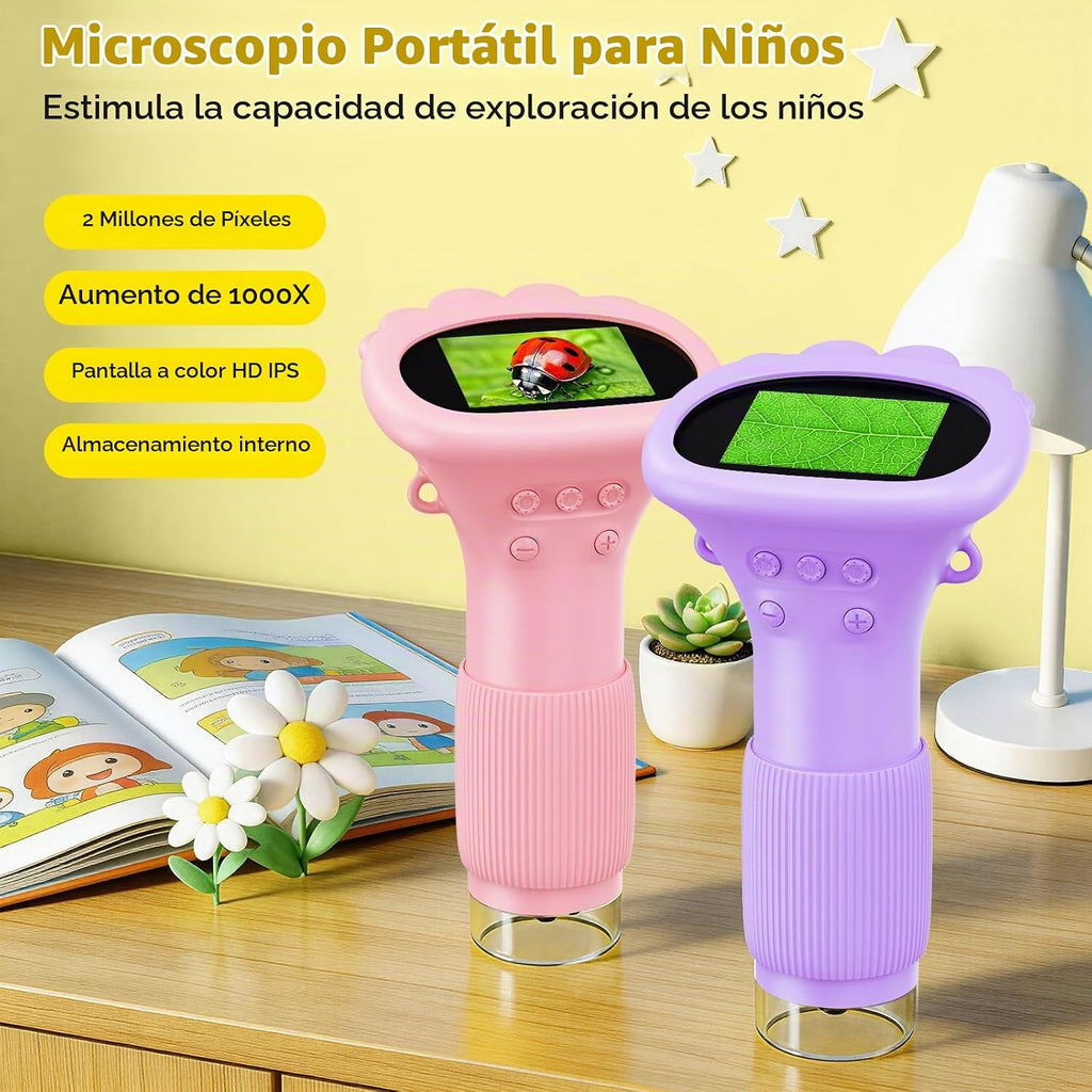 Lupa para niños, pantalla digital de 2.0 pulgadas, mini microscopio de bolsillo para insectos, microscopio de mano con zoom de 200x con luces ajustables, regalos de cumpleaños Edu para niñas de 3 a 12