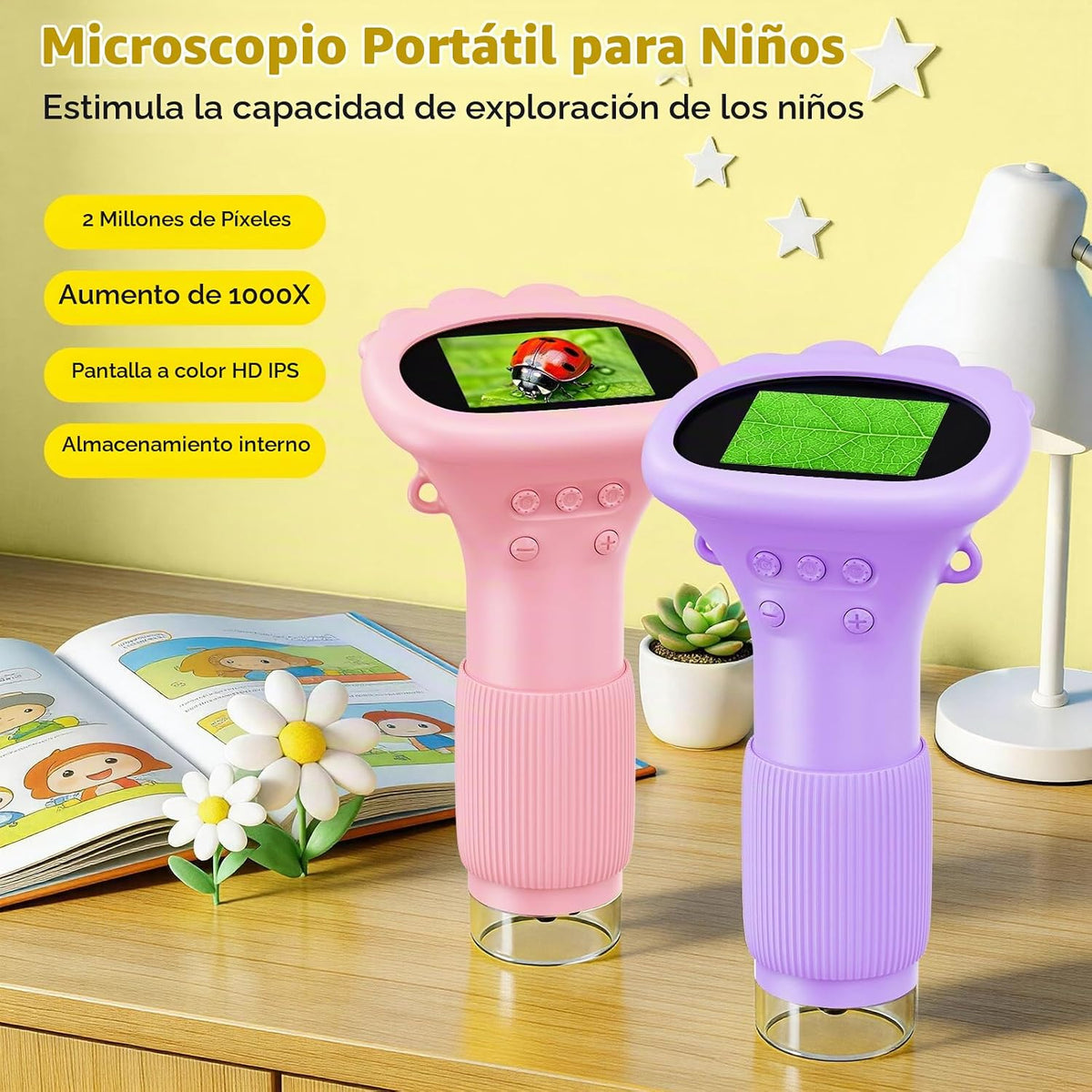Lupa para niños, pantalla digital de 2.0 pulgadas, mini microscopio de bolsillo para insectos, microscopio de mano con zoom de 200x con luces ajustables, regalos de cumpleaños Edu para niñas de 3 a 12