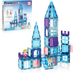 PicassoTiles - Juego de 72 azulejos magnéticos de castillo, juguete de invierno con temática de hielo