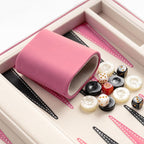 Juegos de backgammon para adultos, juego de mesa clásico con estuche de backgammon plegable de cuero sintético, juego de backgammon portátil de viaje (rosa)