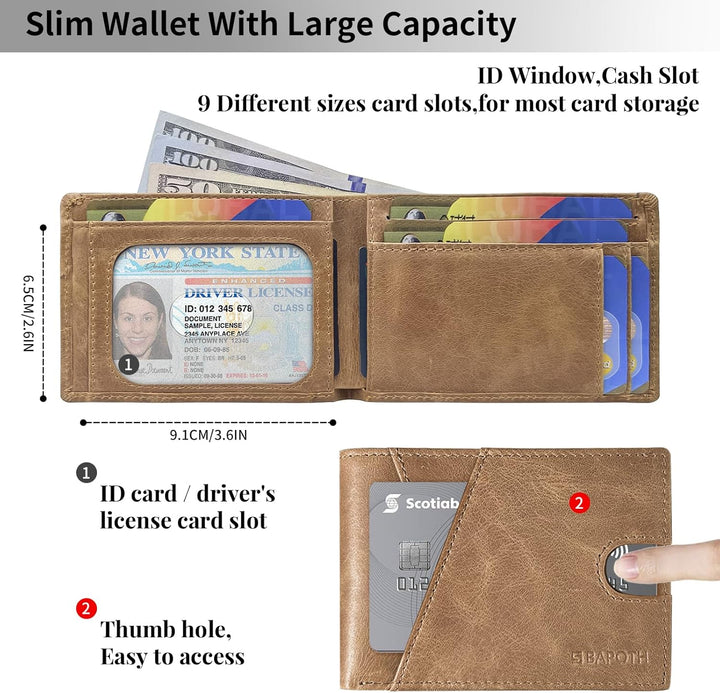 BAPOTH Billeteras de cuero genuino para hombre, billetera plegable...