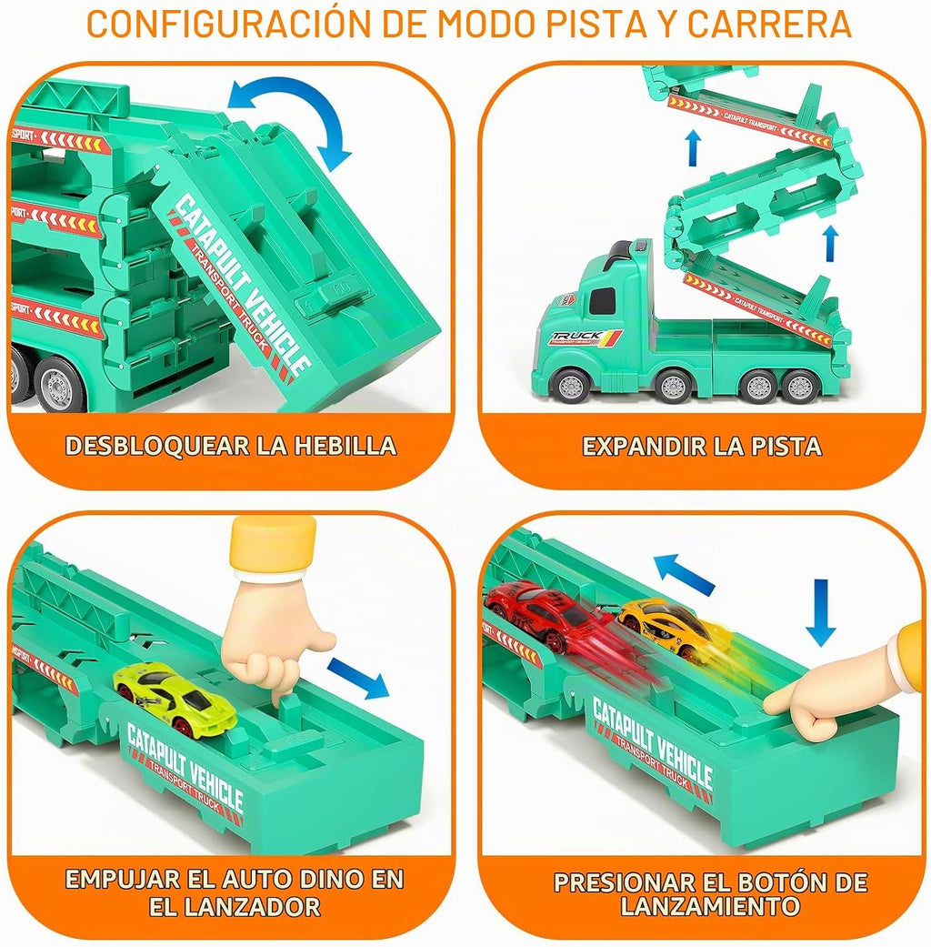 Camión transportador de automóvil de juguete para niños de 3, 4, 5 años, pista de carreras de eyección de 50 pulgadas con 8 autos, sonido y luz, el mejor juego de juguetes de regalo de cumpleaños para niños y niñas