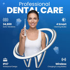 Puur Smile - Cepillo de dientes eléctrico de cerdas suaves, recargable con carga inalámbrica, 2 cabezales de cepillo (LED azul) para adultos, 4 modos de limpieza con temporizador inteligente, IPX7 impermeable, batería de larga duración