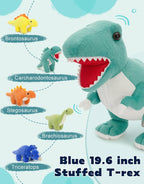 Muiteiur Animal de peluche de dinosaurio azul con 5 bebés, juego de peluche