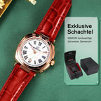 marvin Relojes para mujer, reloj suizo de pulsera con correa de silicona y cuero, caja de acero inoxidable en tono dorado rosa, movimiento de cuarzo, resistente al agua hasta 164.0 ft