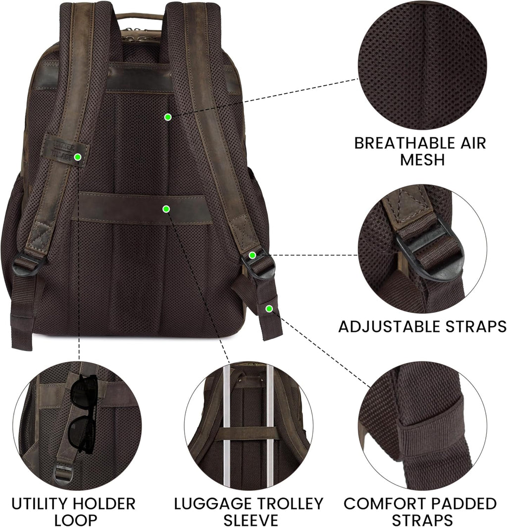 LEATHER VILLAGE Mochila de cuero para hombre de trabajo, Marrón desteñido
