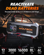 WOLFBOX 3000A Paquete de potencia de arranque de salto, 8L gasolina/6L