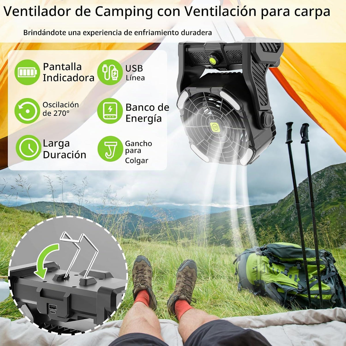 TDLOL - Tienda de campaña portátil recargable con ventilador con lu...