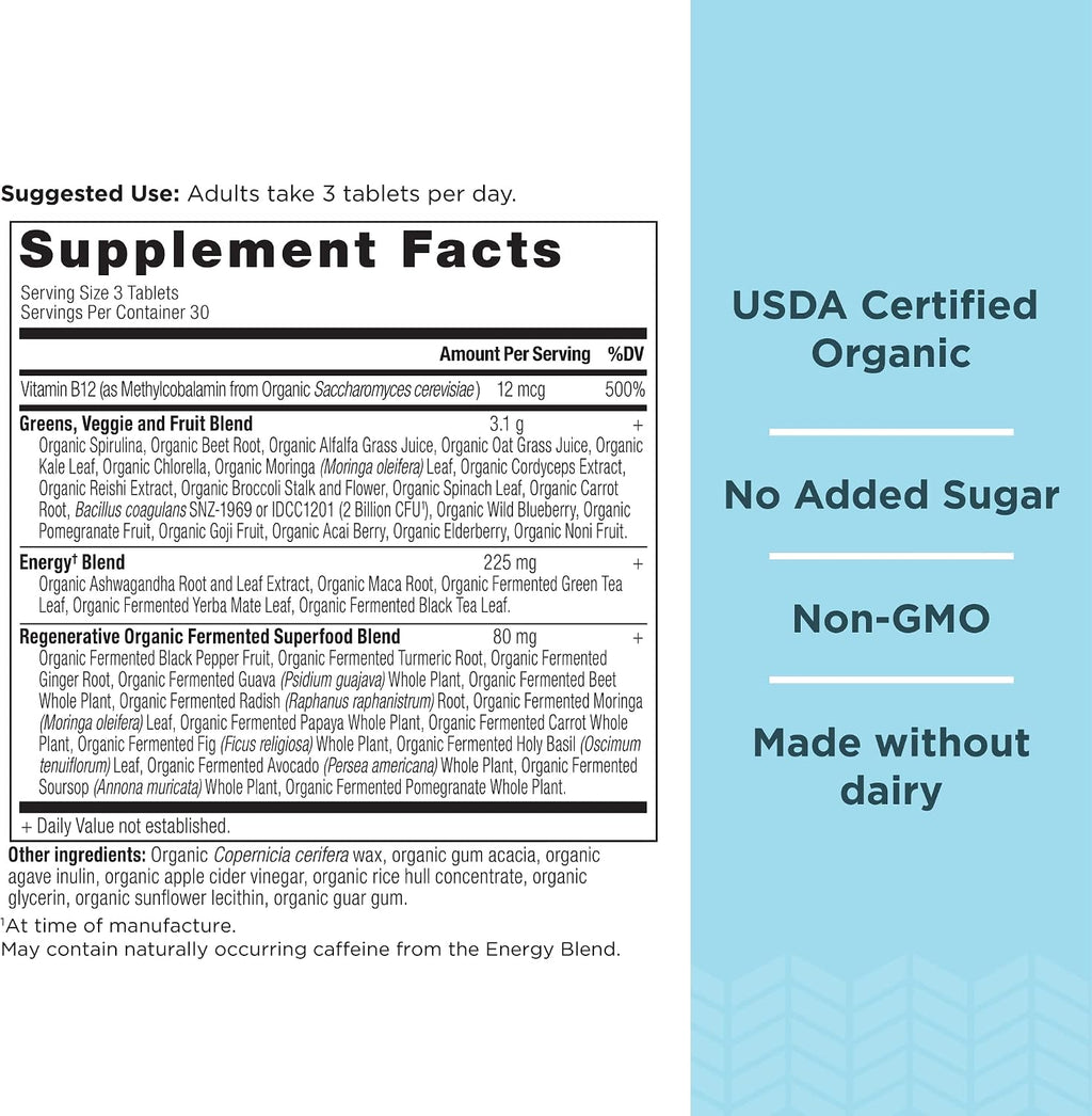 Ancient Nutrition Organic Super Greens Energize Cápsulas + Probióticos, Multivitamínico