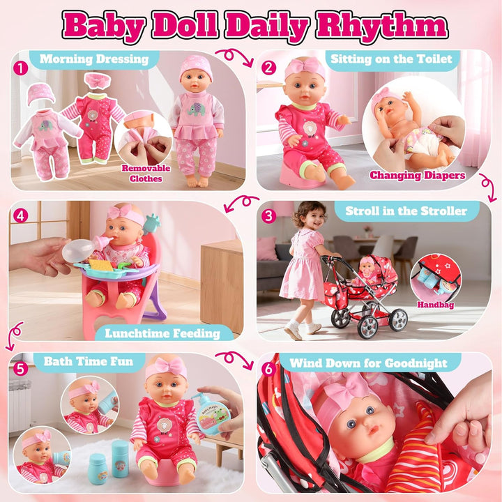 HuceePlay Juego de cochecito de muñeca de bebé para niñas pequeñas...