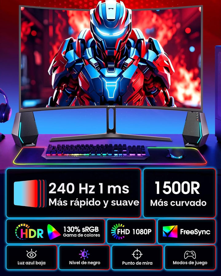 SANSUI Monitor curvo para juegos de 27 pulgadas 240Hz FHD 1080P, mo...