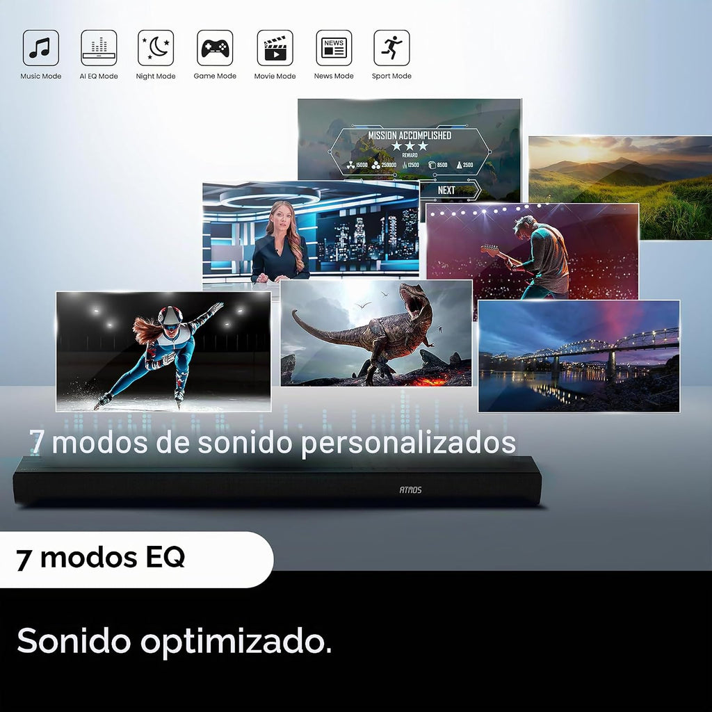 Hisense AX3100Q Barra de sonido de 3.1 canales con subwoofer inalámbrico, Dolby Atmos, DTS:X, canal central, control de aplicación y control remoto, Bluetooth 5.3, listo para Roku TV, 7 modos de ecualización