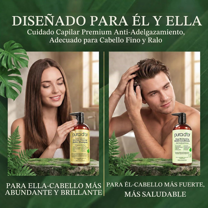 PURA D'OR Champú y acondicionador de biotina antiadelgazante, j...