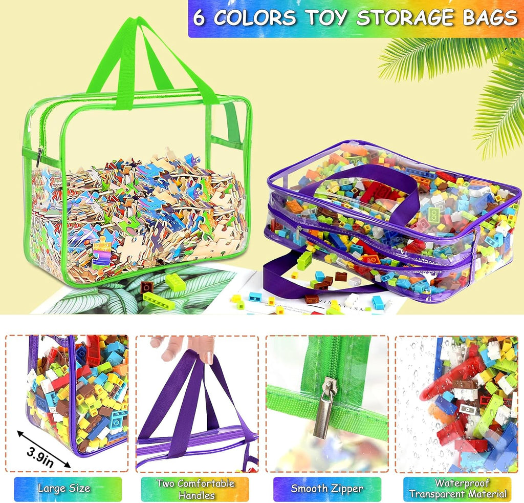 6 Colors Large Toy Storage Bags Reusable Clear Toy Organizer con Labels