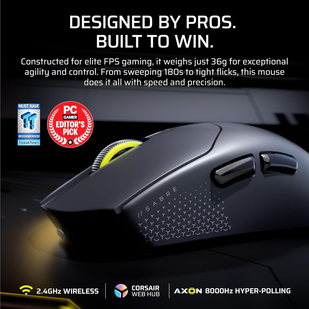Corsair Sabre v2 PRO Ratón inalámbrico ultraligero para juegos de PC FPS