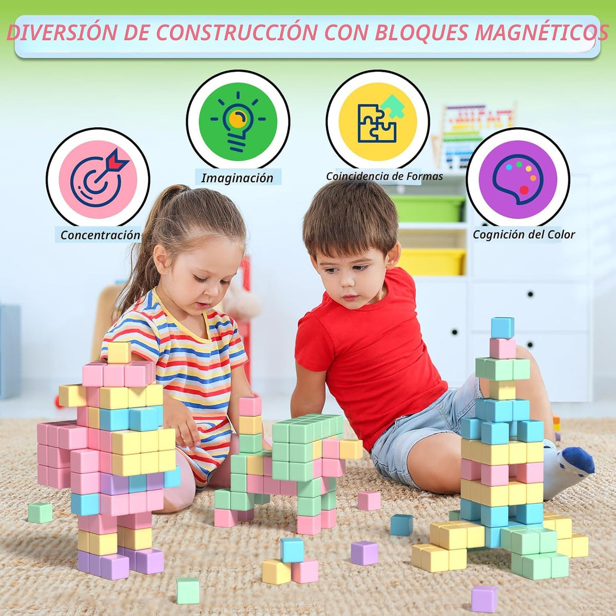 Apluses 45 bloques magnéticos – Juguetes para niños y niñas, bloques de construcción magnéticos, juguetes sensoriales STEM para autismo al aire libre para niños y niñas de 3 a 5 años