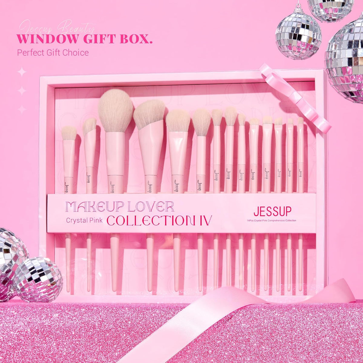 Jessup Juego de brochas de maquillaje rosa, 14 piezas