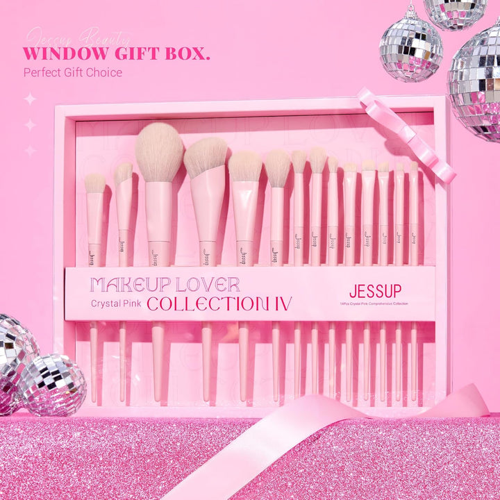Jessup Juego de brochas de maquillaje rosa, 14 piezas, brochas de m...