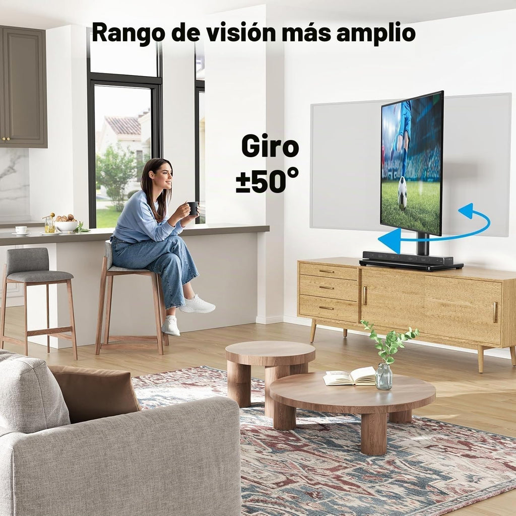 PERLESMITH Soporte giratorio universal para TV de 24 a 60 pulgadas de hasta 99 libras, soporte de TV de mesa ajustable de 12 alturas, soporte de base de TV con base de vidrio templado, VESA máximo de 15.748 x 15.748 in, PSTVS33