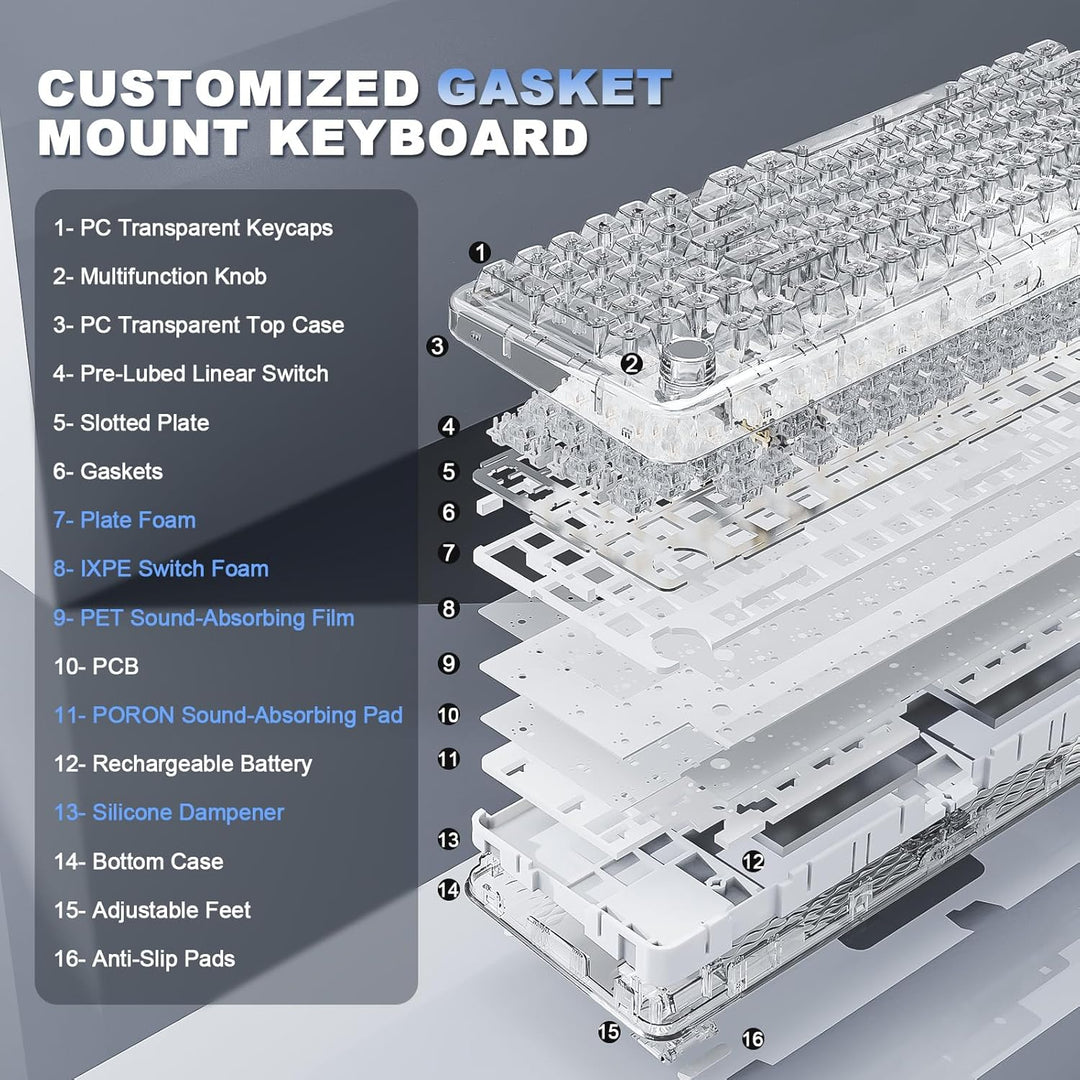 YUNZII X98 QMK\/VIA Teclado mecánico inalámbrico para juegos con pe...