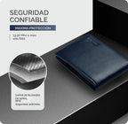 Cartera plegable de cuero para hombre con bloqueo RFID y ventana