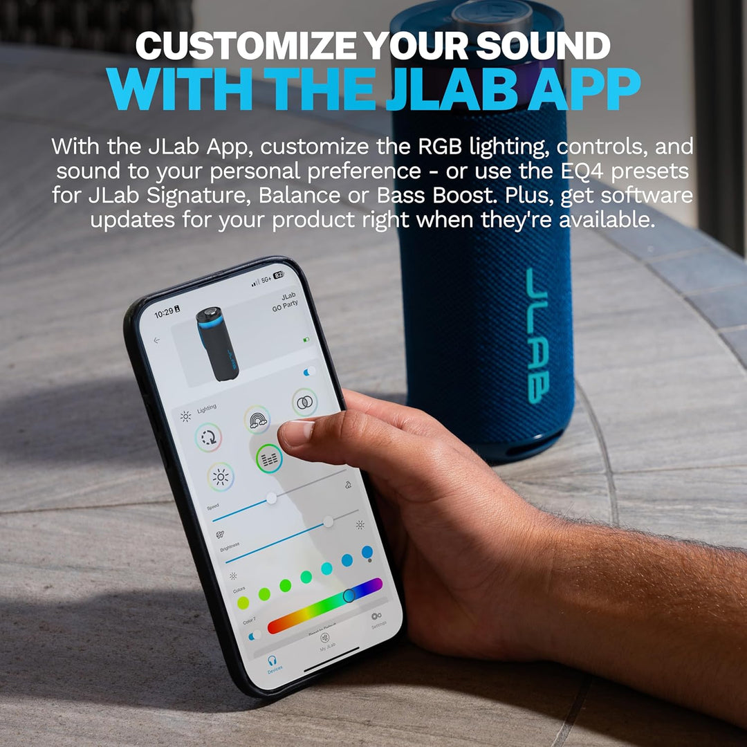 JLab, Go Party, altavoz Bluetooth portátil, LED RGB impermeable, az...