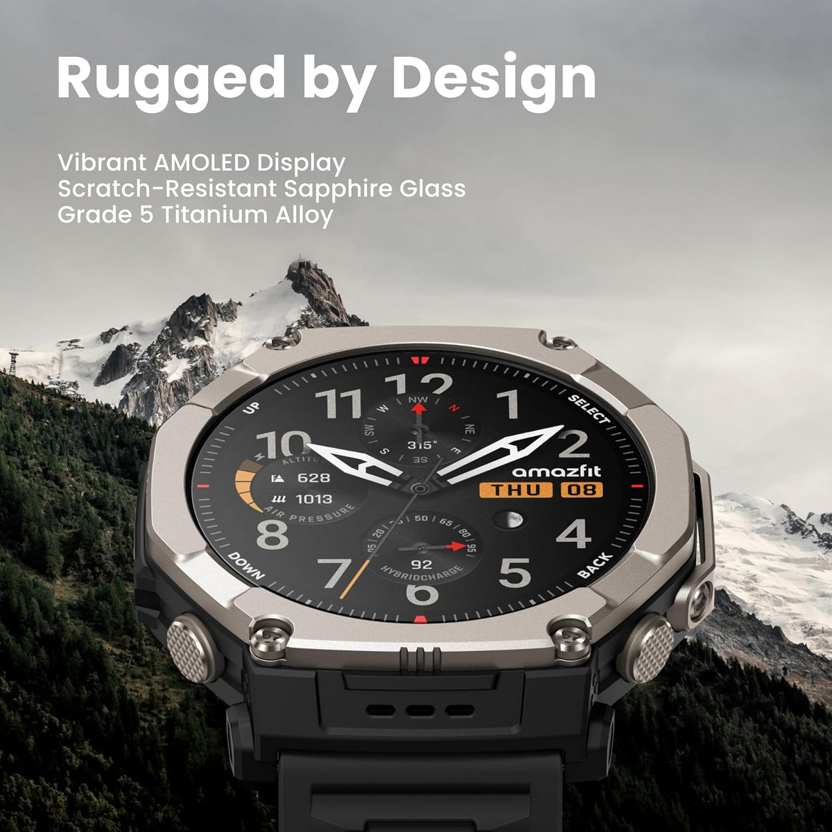 Amazfit Reloj inteligente T-Rex Ultra 2, cristal de zafiro AMOLED de 1.5"