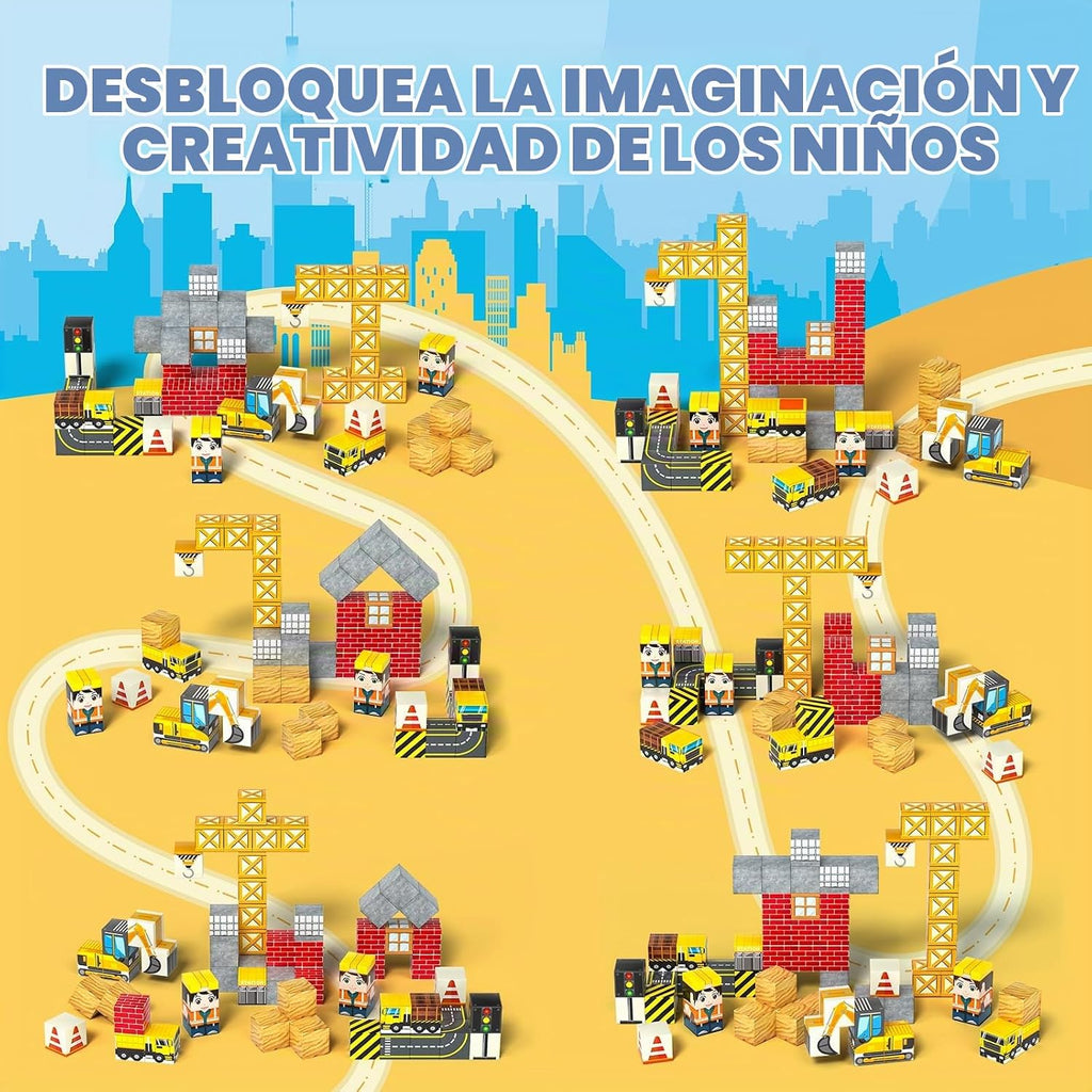 Juego de 60 mini bloques magnéticos de viaje para niños, mini azulejos magnéticos de construcción cubos con caja de hierro portátil, juguete sensorial de construcción STEM para niños pequeños y niñas de 3-5, 4-8, 8-12 +