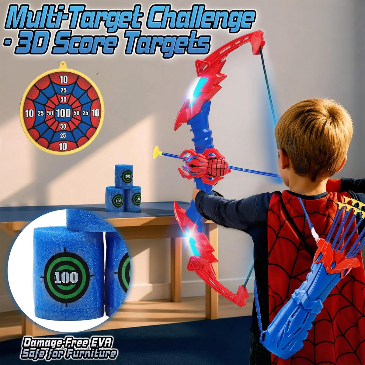 Spider Kids Bow y Arrow Set para Boys Age 4-8, Light Up Bow, Easy a Shoot