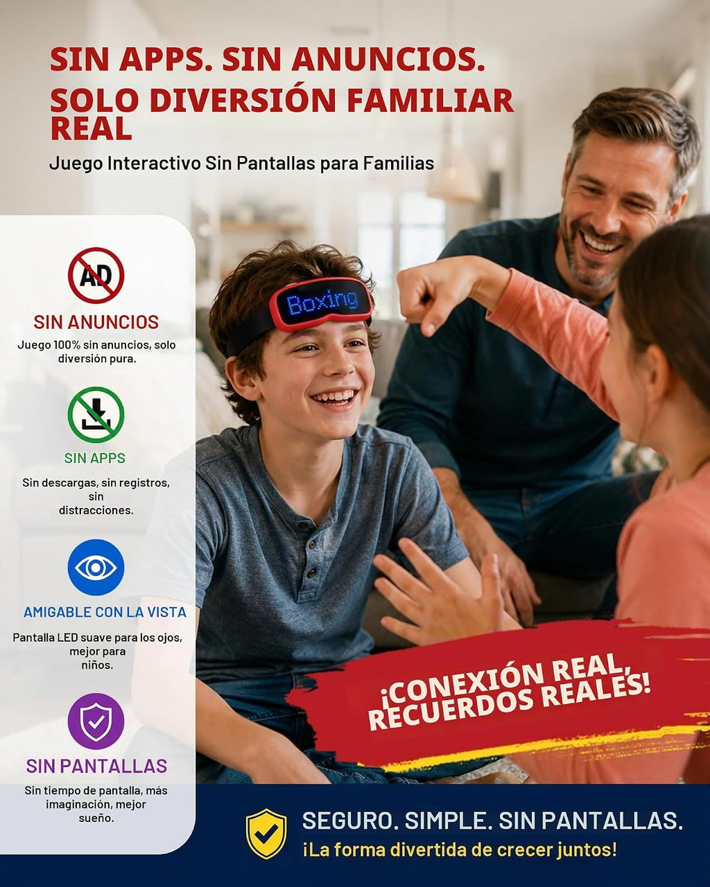 ORSEN Juegos de mesa LED para niños, juego de captura de frases con 885 palabras de vocabulario, 3 niveles de dificultad, sin aplicaciones, sin anuncios, juego de diadema, juegos familiares para niños