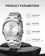 Reloj de hombre MEGALITH plateado: reloj de vestir delgado de lujo con esfera minimalista