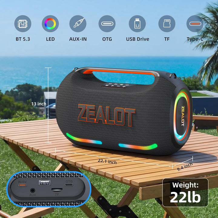 ZEALOT Altavoz Bluetooth portátil ruidoso, actualización de 350 W M...