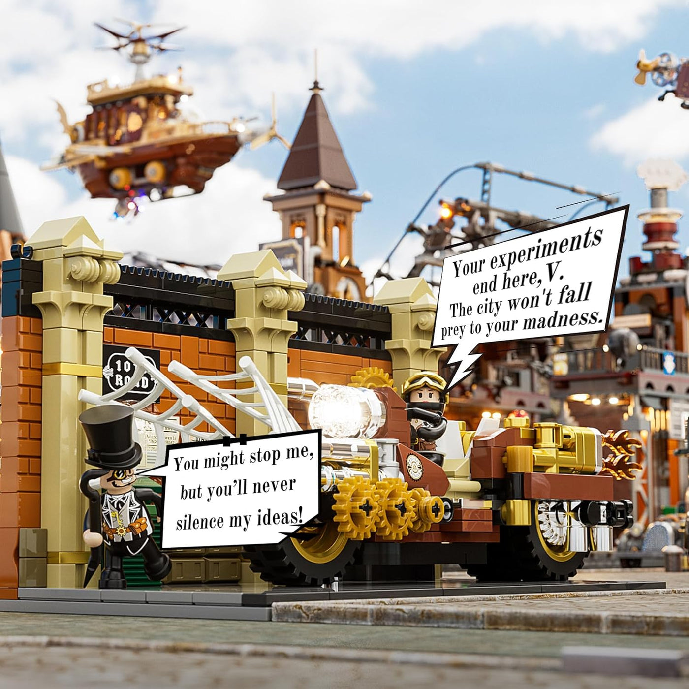 FUNWHOLE Steampunk - Juego de ladrillos de construcción de