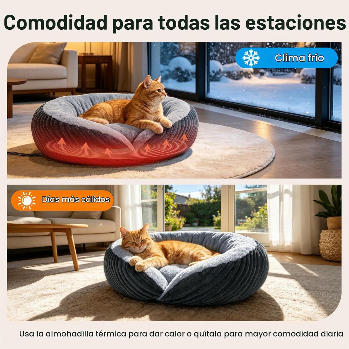 Camas térmicas para gatos de interior y perros pequeños, cama suave