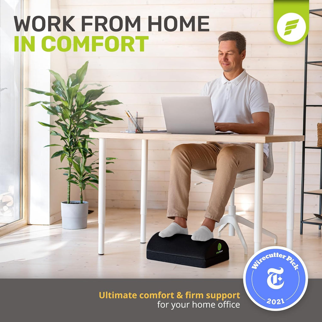 Lámpara Reposapiés ErgoFoam para debajo del escritorio en el trabajo ajustable - Aprobado por quiroprácticos, espuma de alta densidad, terciopelo (negro)