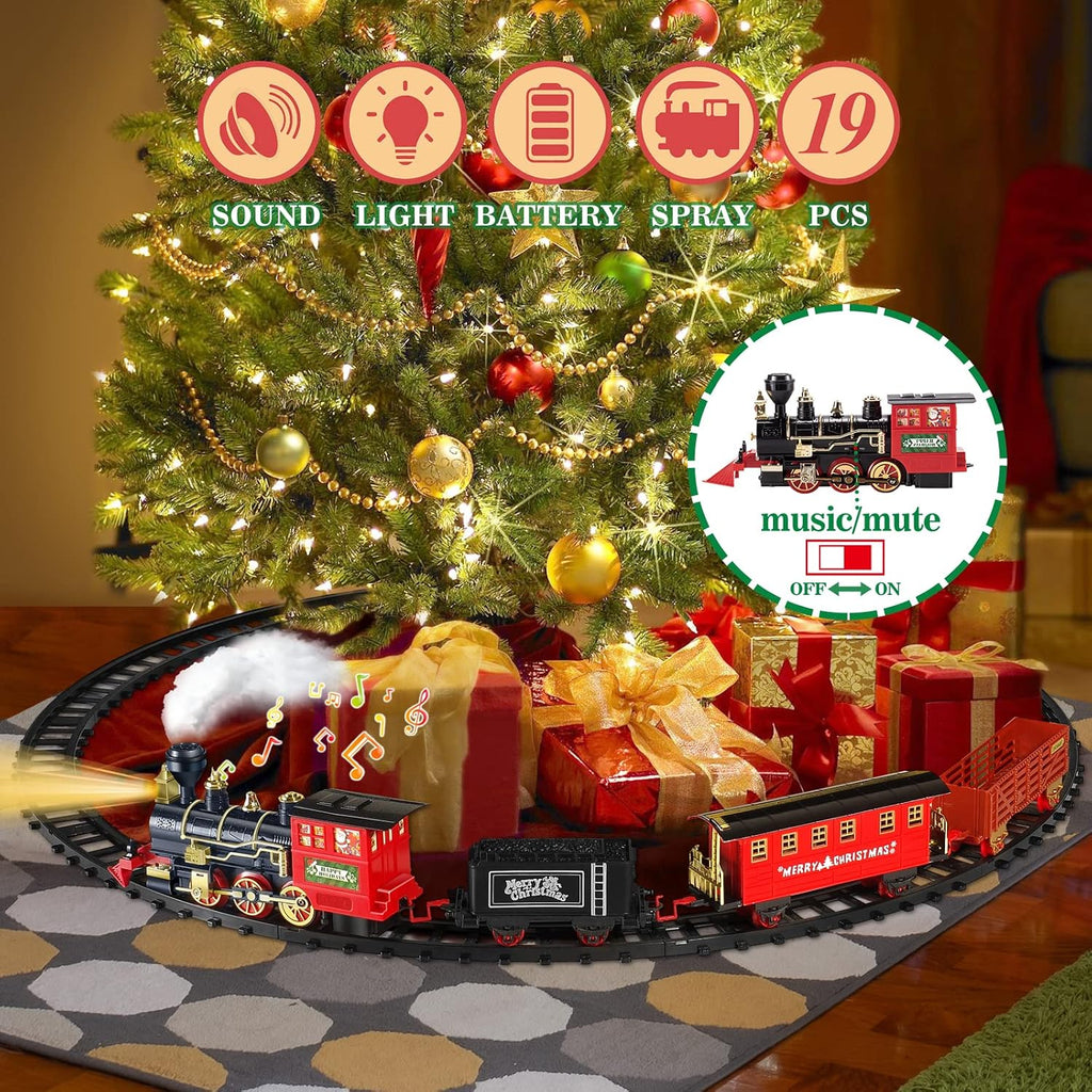 Juego de Tren BainGesk, Juego de Tren de Navidad con Vapor, Luz y Sonidos, Juguete de Tren Eléctrico para Niños y Niñas, Juego de Tren de Navidad para Debajo del Árbol, Regalos para Niños de 3, 4, 5