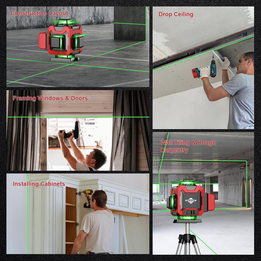 WEIDDW Nivel láser 360 ° Línea cruzada verde herramienta de medición láser autonivelante