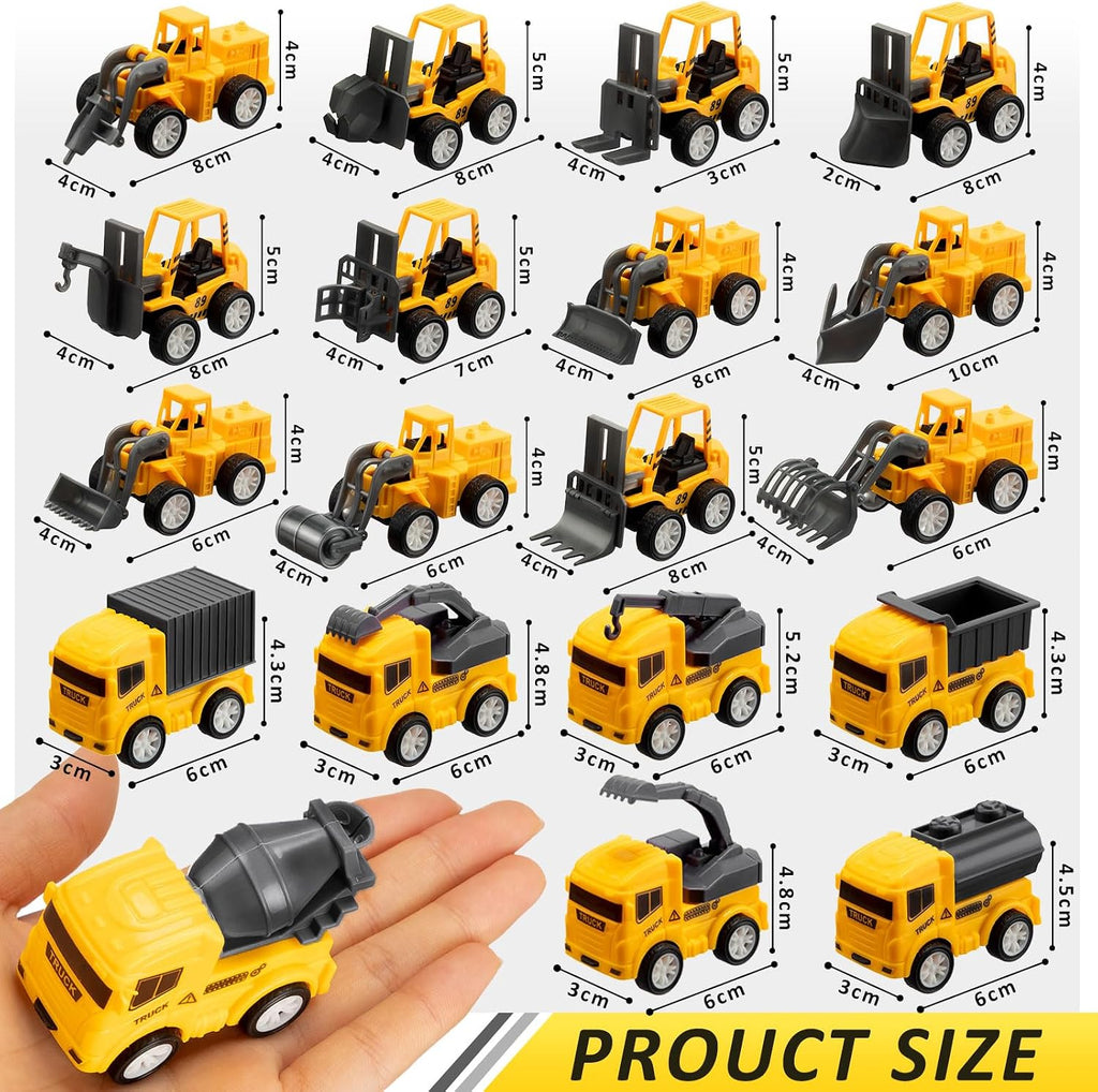 Libima 72 piezas de juguetes de construcción para recuerdos de fiesta de construcción, vehículos de lucha contra incendios, tractores, camiones militares, juguetes pequeños de arena, juguete de excavadora para regalo de cumpleaños, 16 estilos (vehículos d