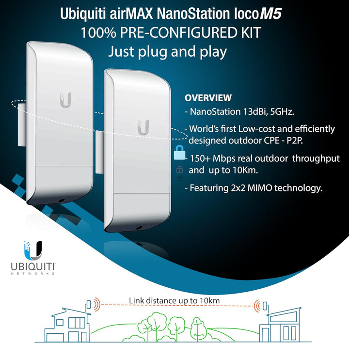 Puente Inalámbrico Ubiquiti LOCOM5 PRE-CONFIGURADO Paquete