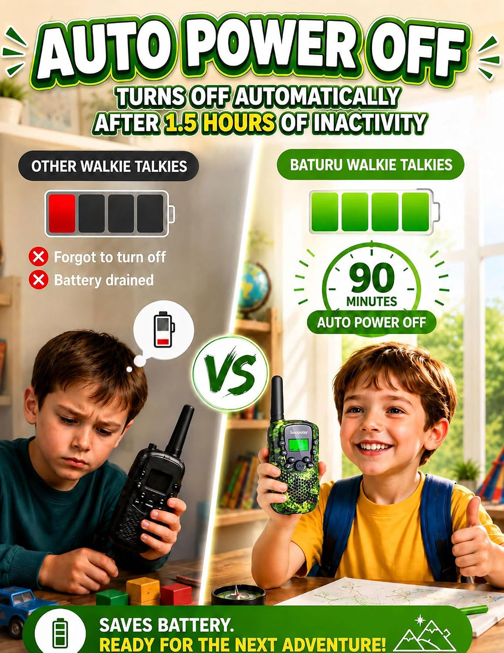 Rechargeable Walkie Talkies para Kids, Outdoor Toys Games para Kids Age 4-12