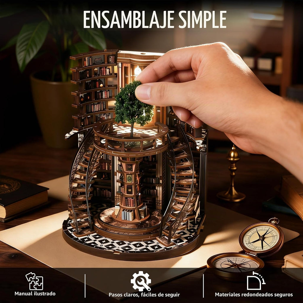 CRIOLPO Kit DIY de rincón de libros Casa en miniatura con luces LED