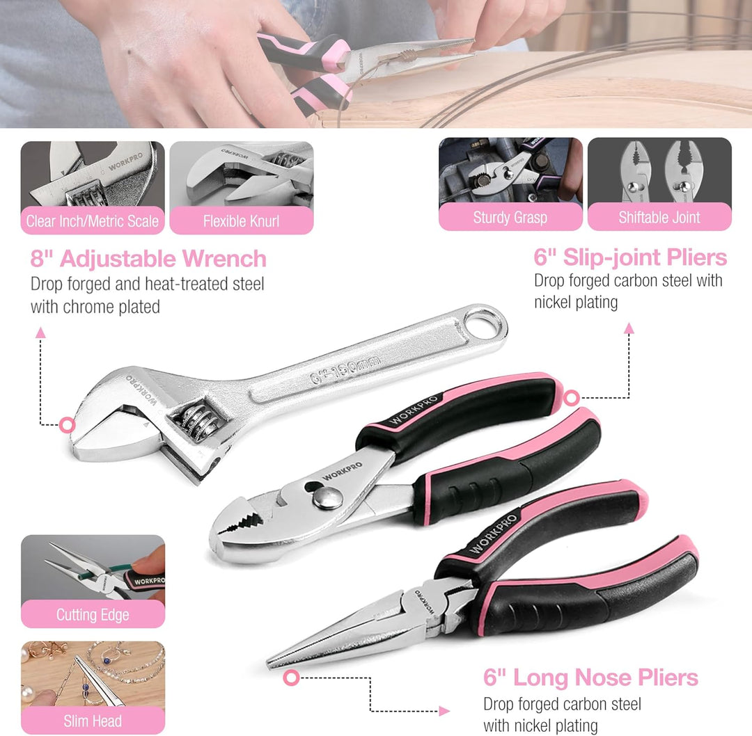 WORKPRO Juego de herramientas rosa, kit de 284 piezas para mujeres,...